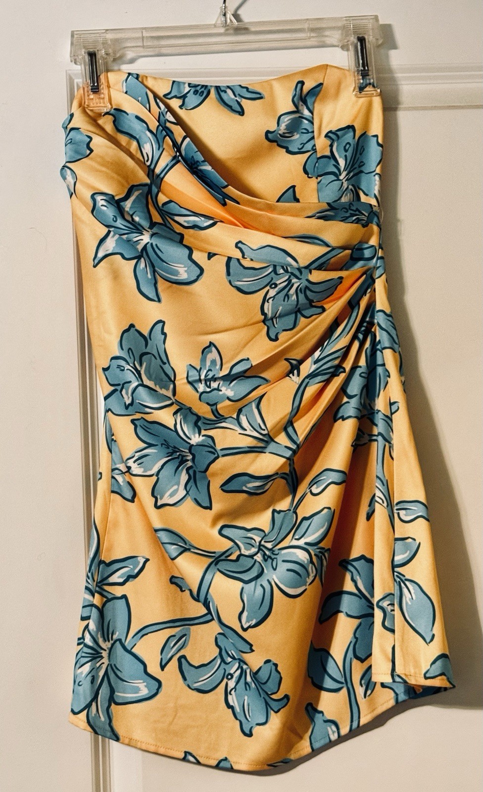 NWT Pepper Mayo Floral Ruched Mini Skirt Size 2 Yellow Blue Draped Y2K Vacation