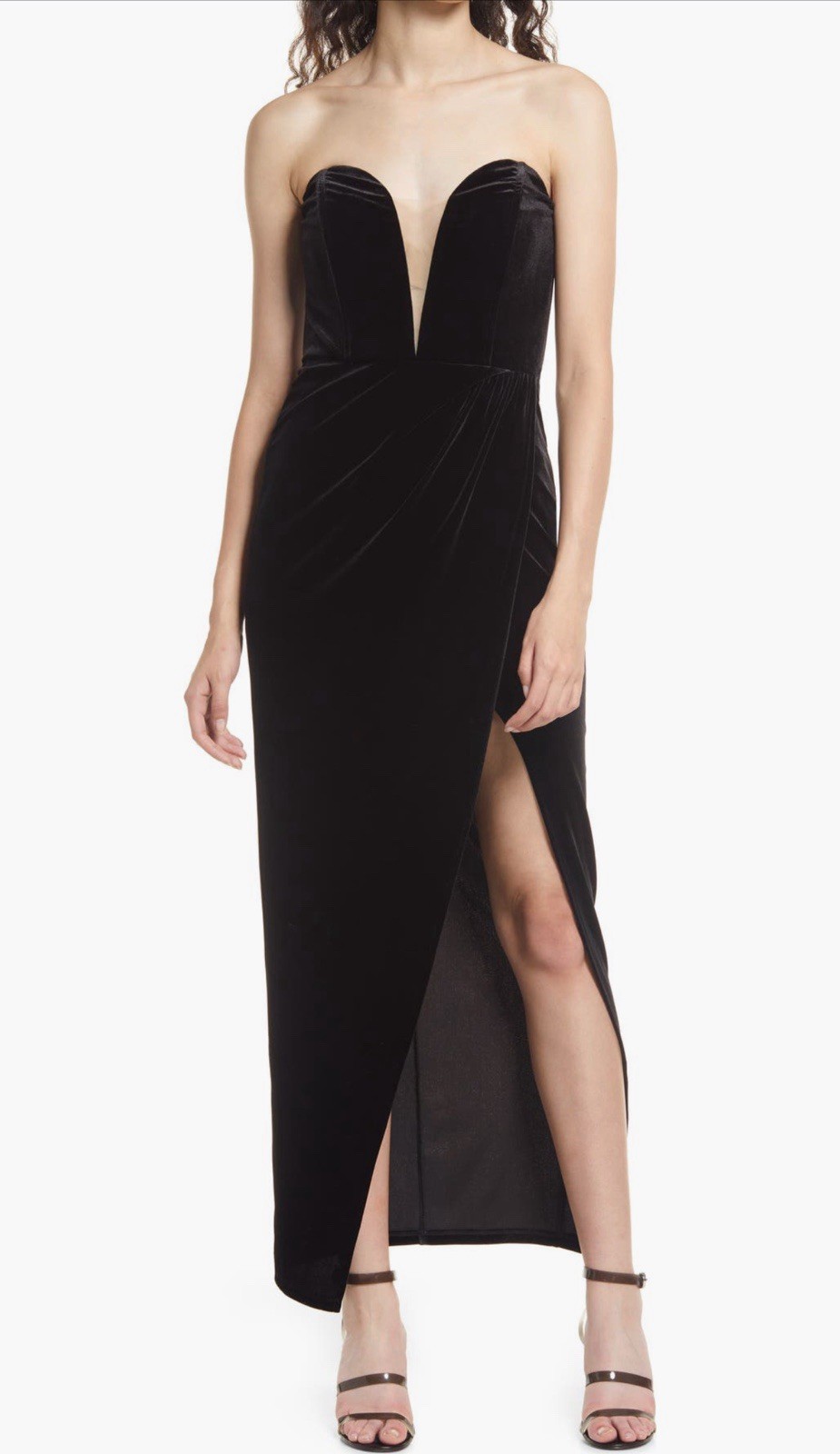 Lulus My Dream Come True Black Velvet Strapless Maxi Evening Dress, Size S