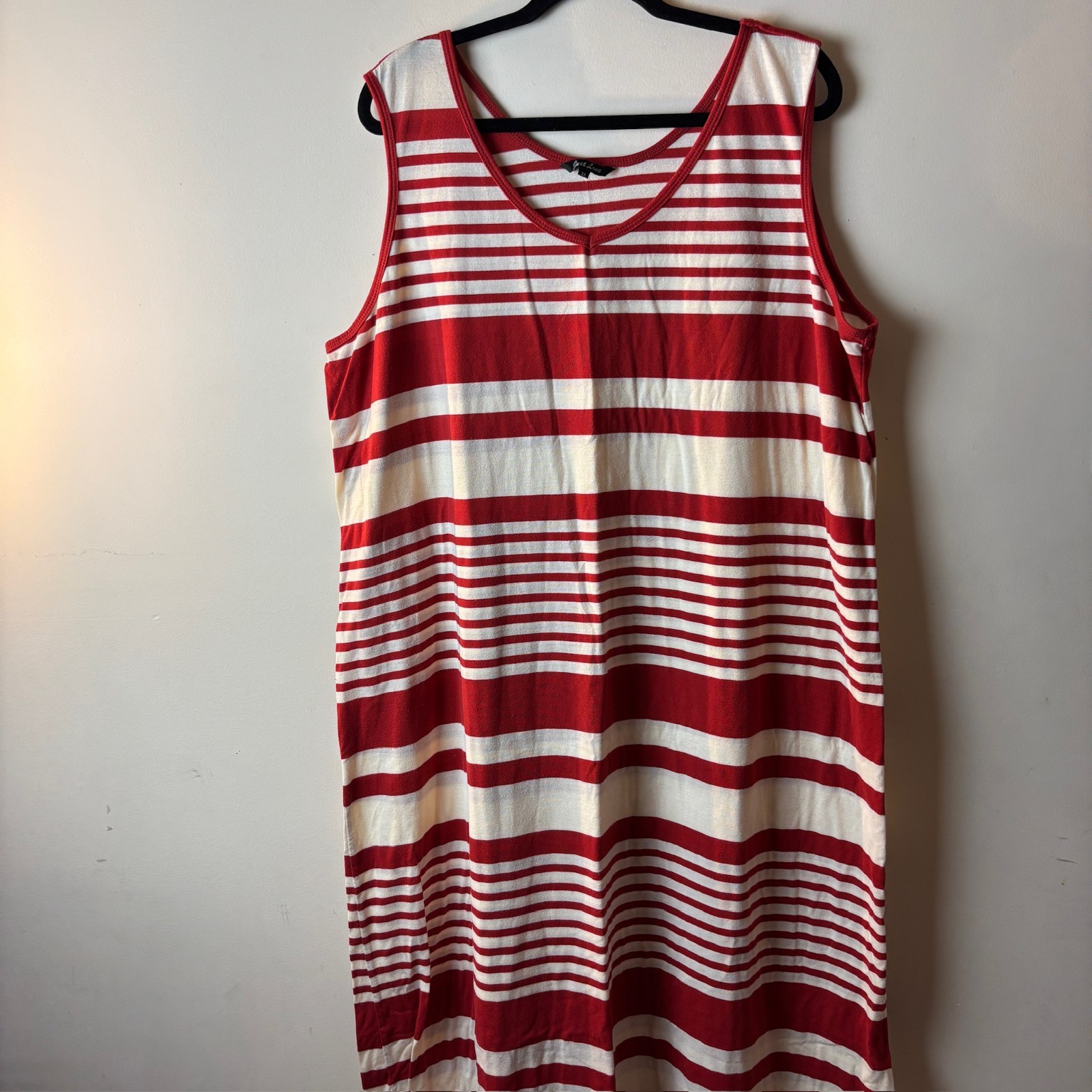 Womens 3X Just Love Tank Dress Red White Striped V-Neck Pullover Sleeveless