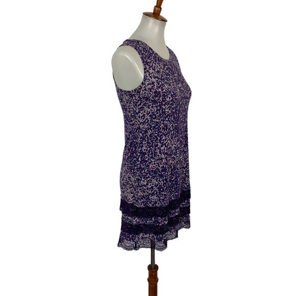 Logo Layers Purple Sleeveless Ruffle Hem Floral Print Mini Dress XS Boho Chic