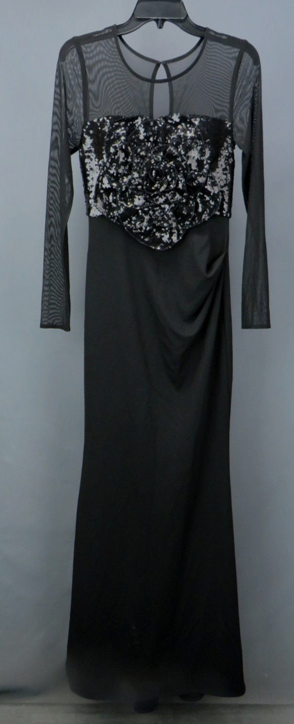 Betsy & Adam Sequined Rosette Illusion Gown MSRP $309 Size 2 # 12B 2522 Blm