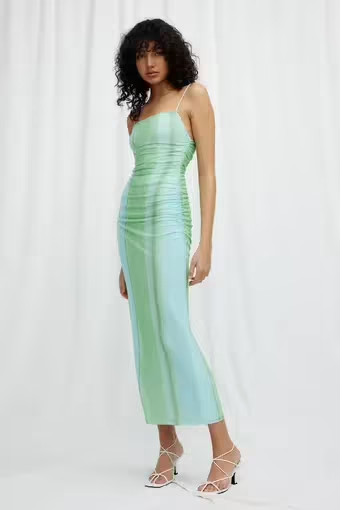 Significant Other Verona Sheer Mesh Bodycon Midi Dress Green Mirage Women Size 8