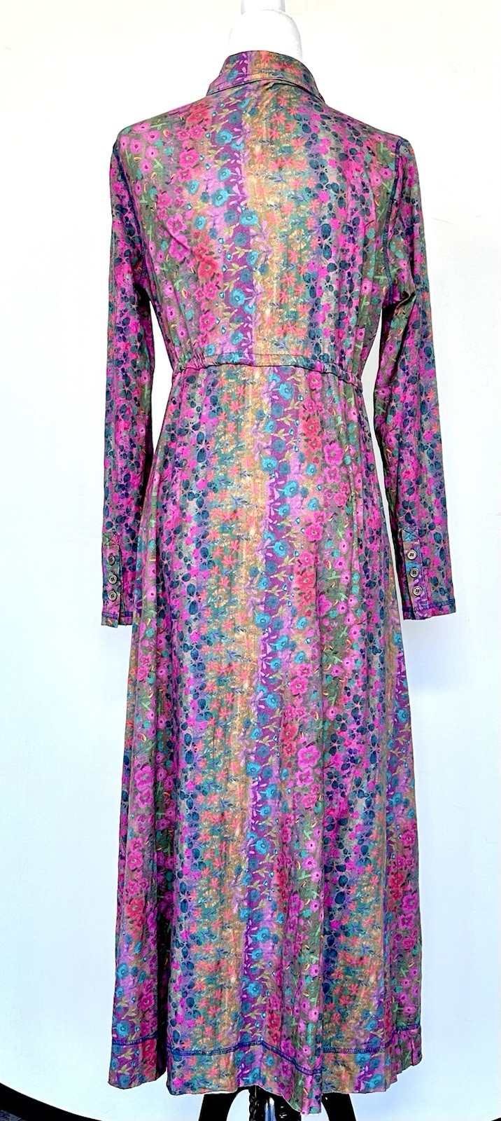 Button Down Brushed Cotton Knit Floral Dress LS NWT Raw Seam