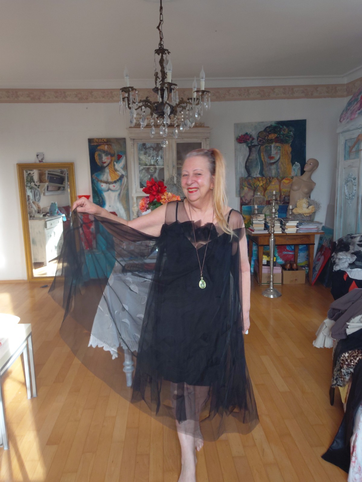 New – KEDZIOREK tulle dress 5150 black D36 A-line cut-outs designer avant-garde