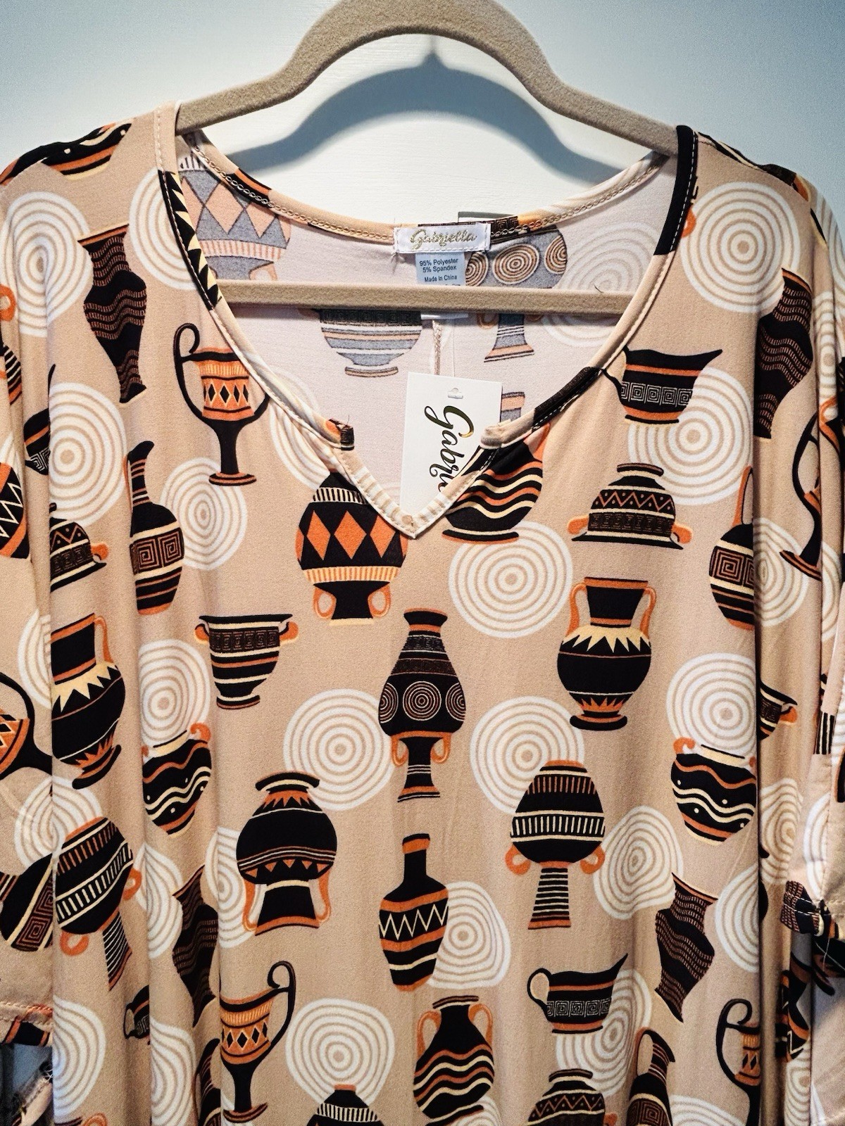 1X/2X/3X New Beige Black White Print Kaftan Knit Beach Cover Dress Nightgown