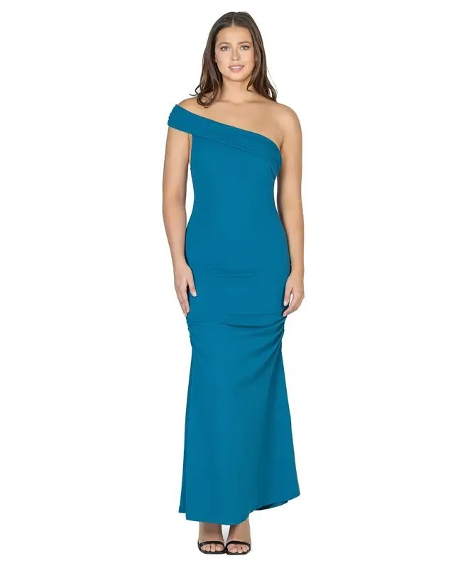 24seven Comfort Apparel One Shoulder Rouched Mermaid Maxi Dress Women’s XL Teal