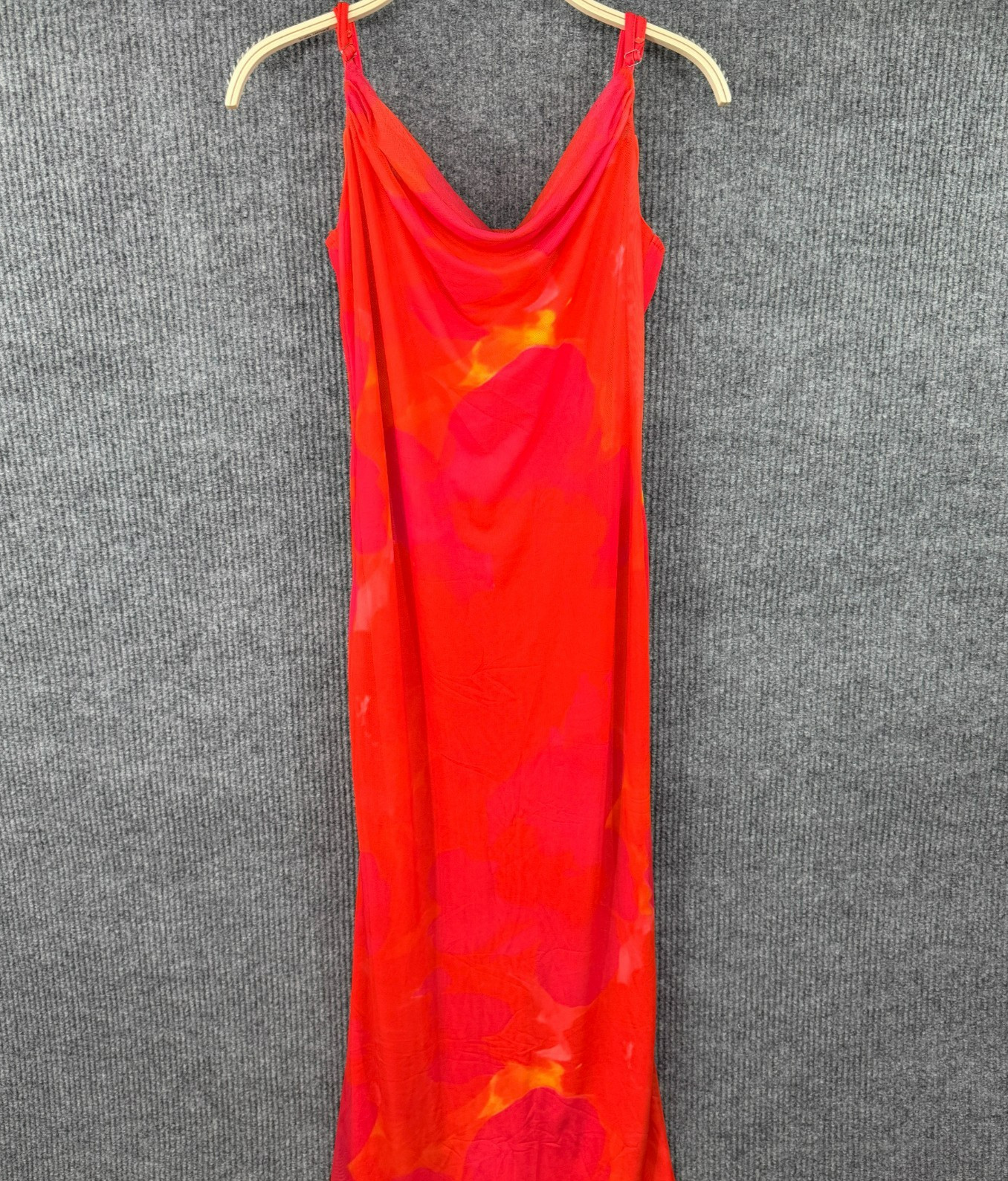 New Pretty Garden Body Con Orange Mesh Lined Maxi Dress Large Y2K 90″s Sunset