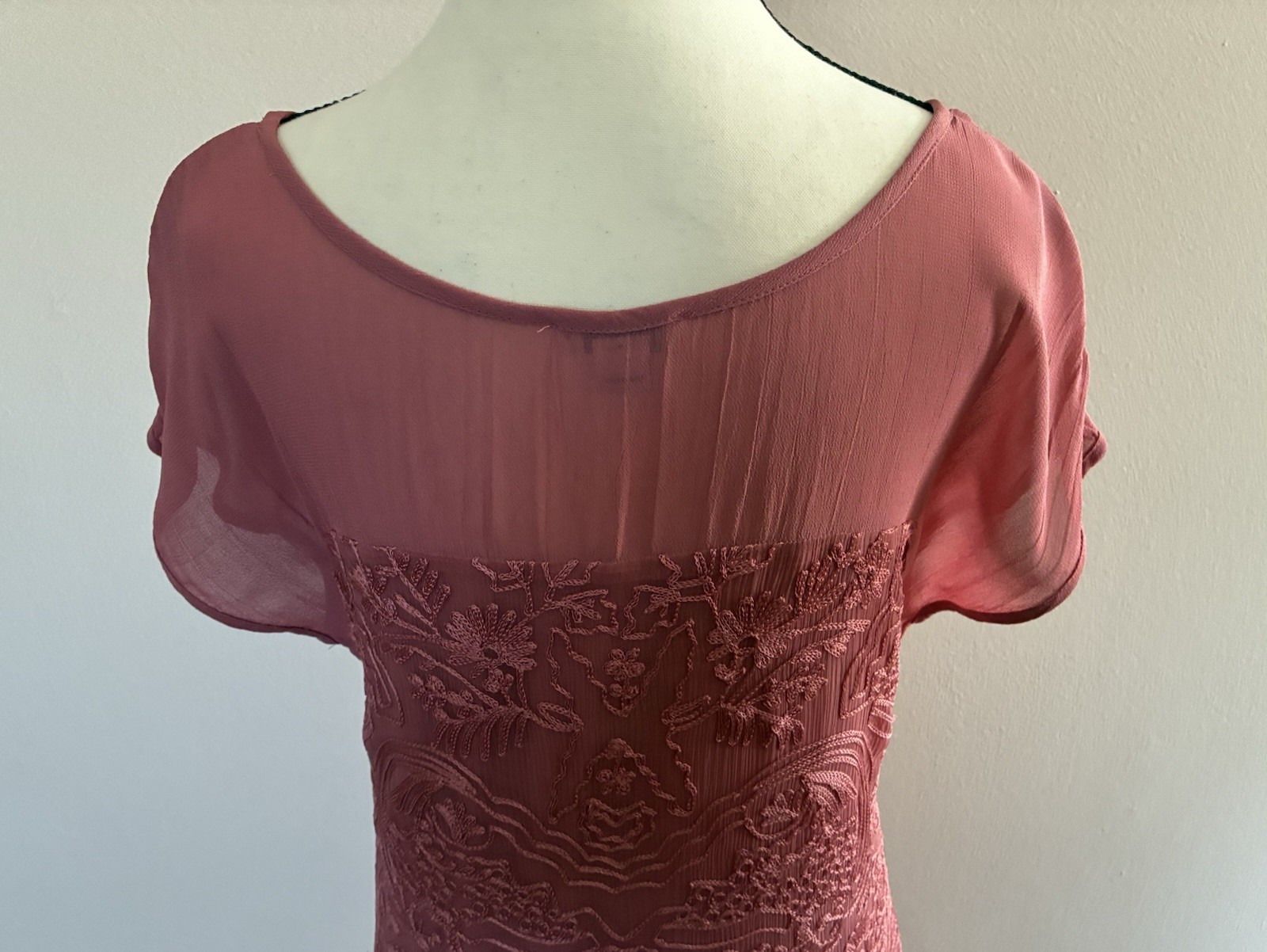 Sundance Lillian Rose Pink Dress Embroidered Soutache Lace Boho Shift S