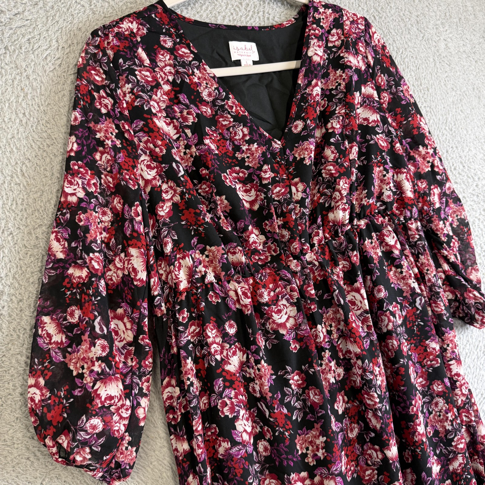 Isabel Maternity By Ingrid & Isabel Dress Womens Large Black Floral Maxi Chiffon