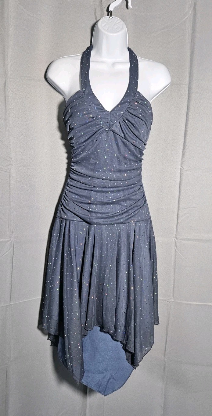 Jodi Kristopher Y2K Whimsy Babydoll Fairy Asymmetric Gray Sparkle Rouch Mini M