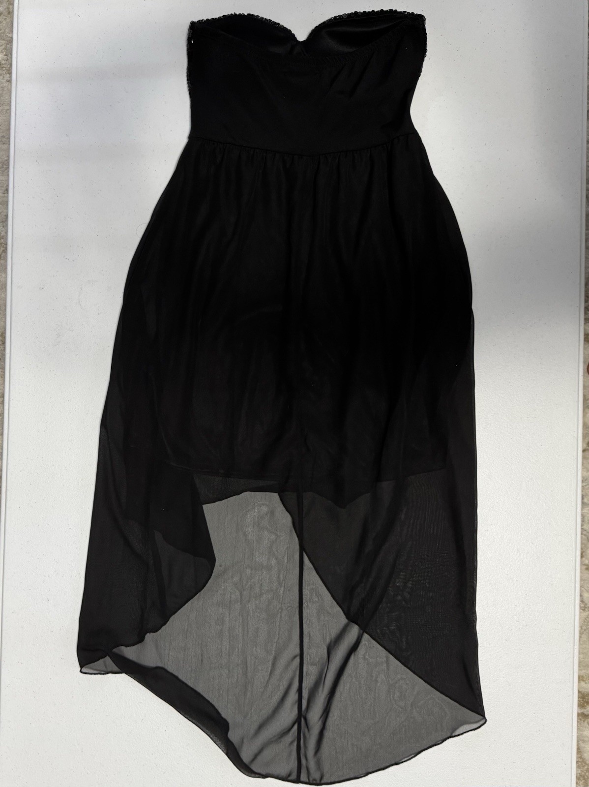 Vintage Strapless Black Sequin High Low Cocktail Dress Size Small Y2K Wet Seal