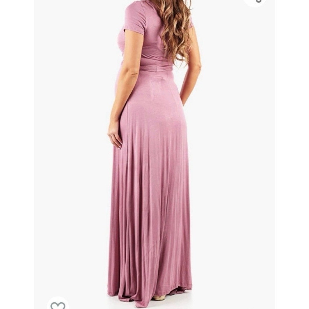 Mother Bee Maternity Mauve Pink Wrap Maxi Dress 3/4 Sleeve XL Baby Shower Photo