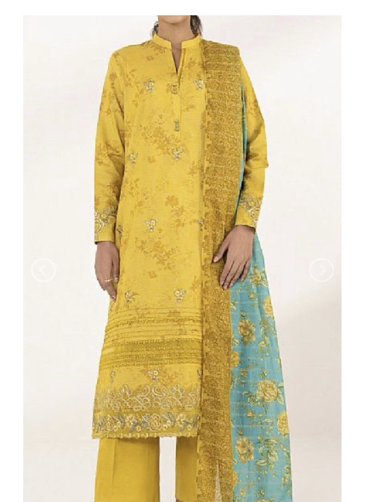New Original Pakistani Indian LAWN Sapphire Stitched Embrioded Dress mustard (L)