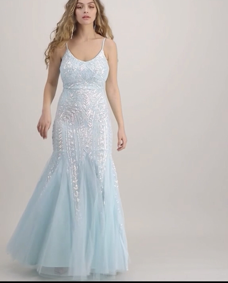 Say Yes To The Prom Juniors’ Sequinned Tulle Dress Blue Size 15/16 Defected