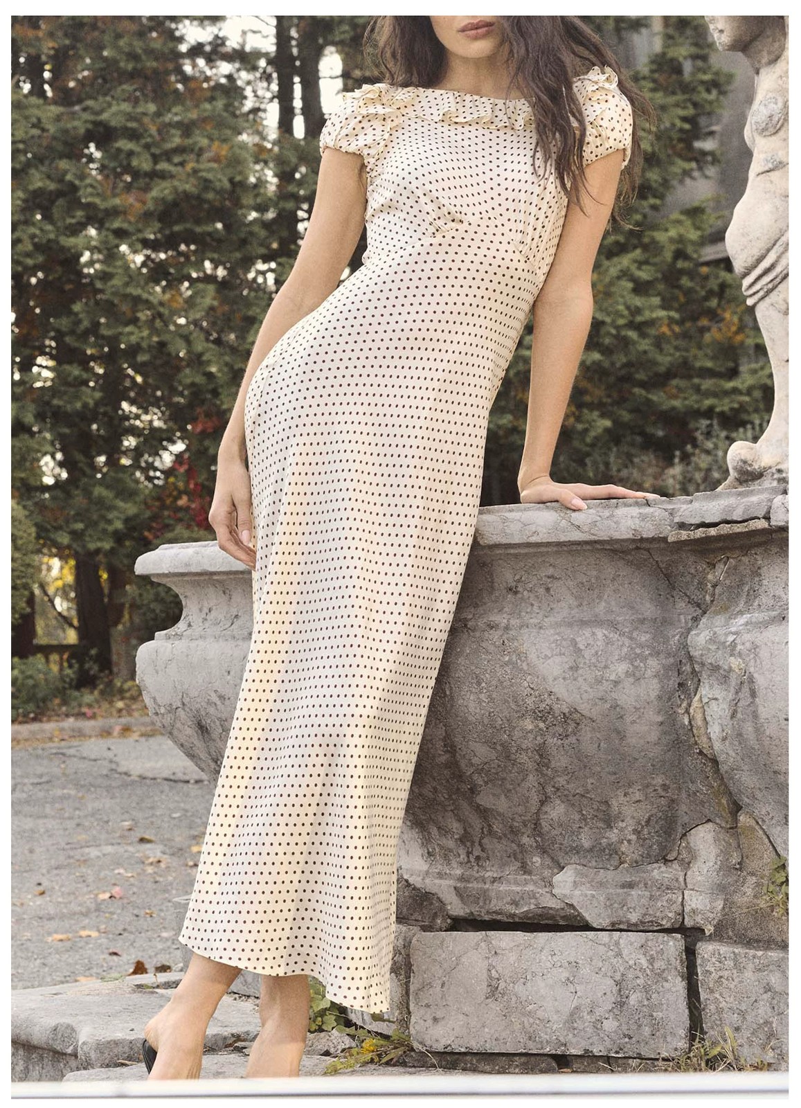 2026 Doen Summer Niche Resort Silk Blend Ruffle Puff Sleeve Polka Dot Dress