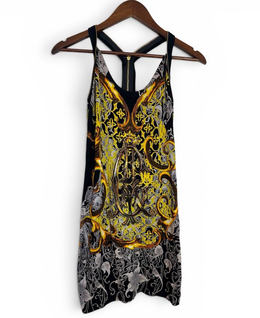 Ed Hardy By Christian Audigier Y2K Vintage Racerback Zip Dress Rhinestone Large