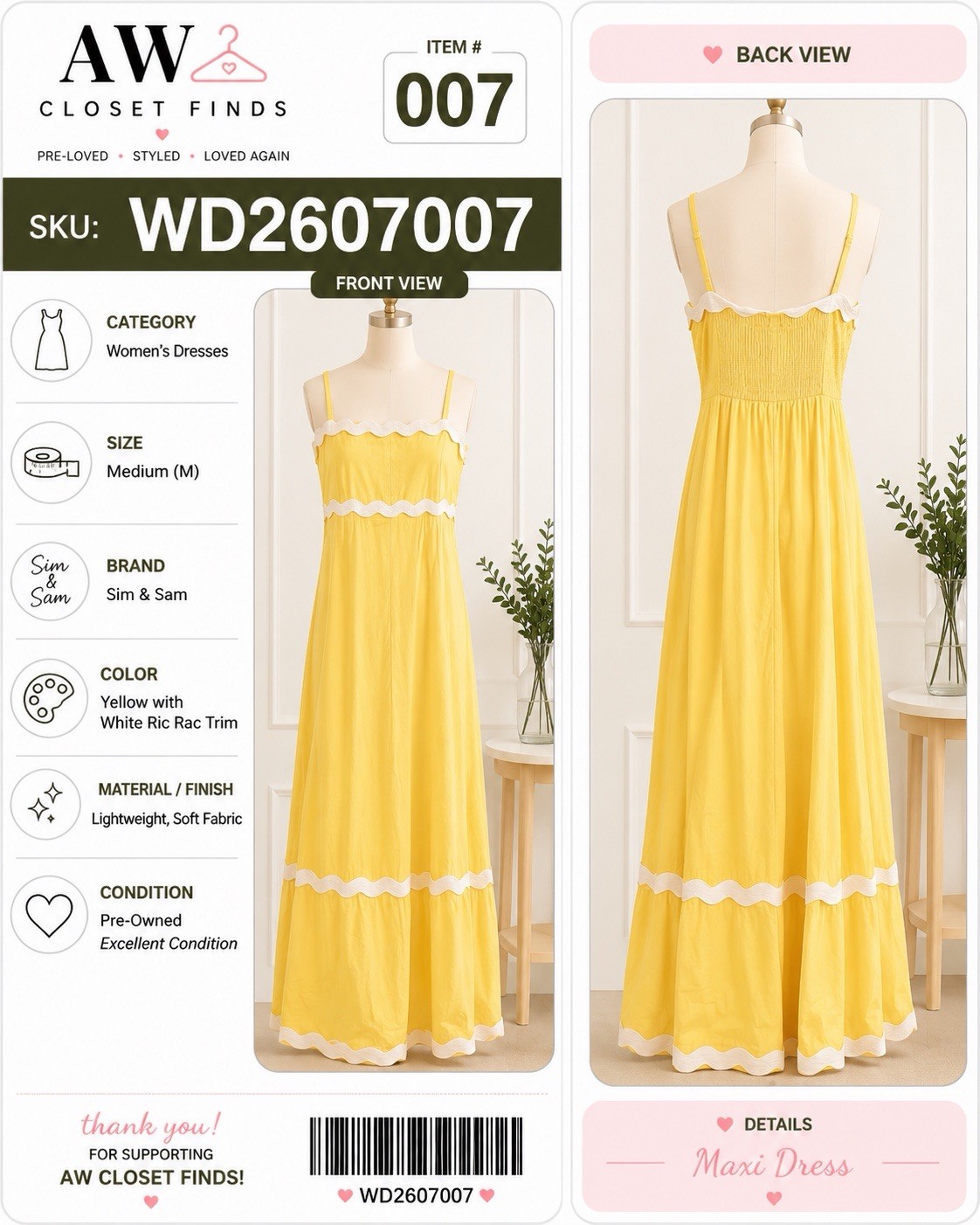 Sim & Sam Yellow Maxi Dress