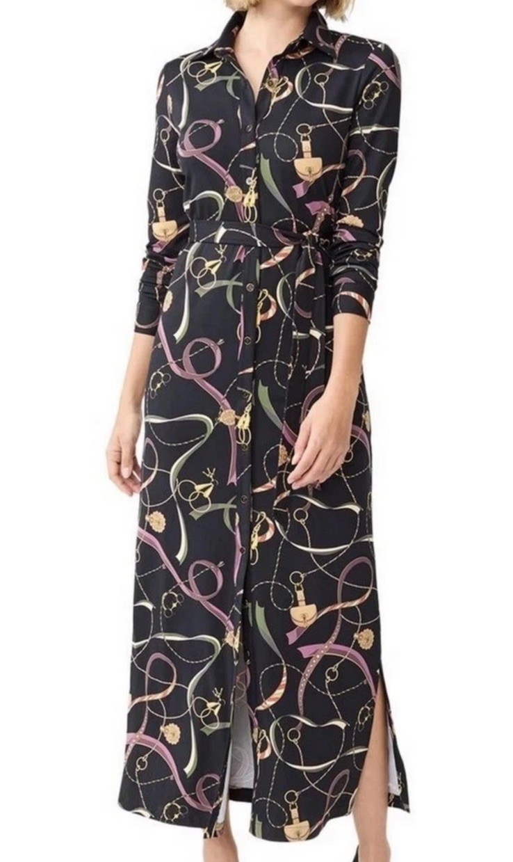 NWT J McLaughlin Armory Catiline Cloth Point Collar Belted Long Sleeve Dress M