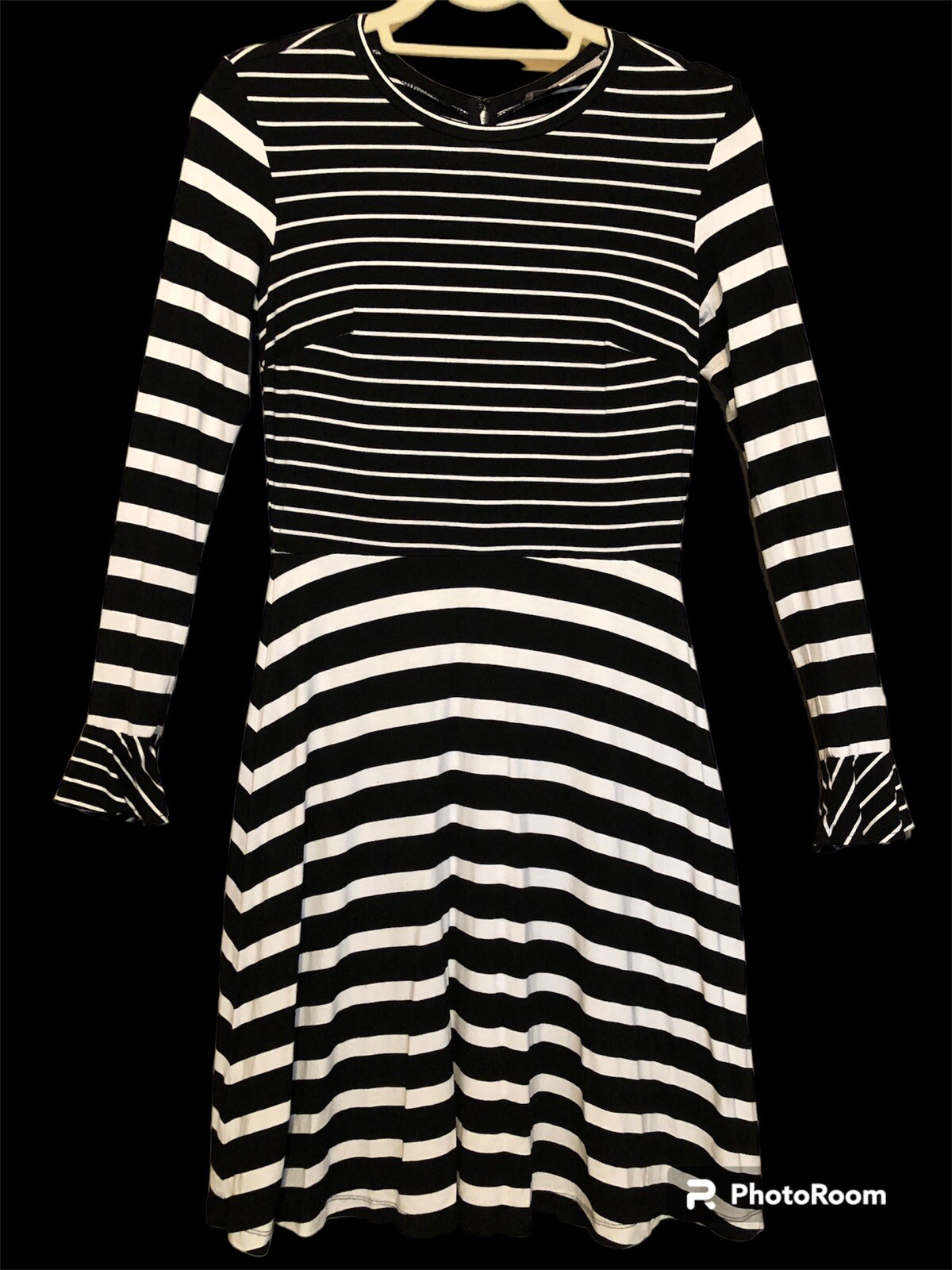 Loft Women’s Long Sleeve Black White Striped Dress Spandex Blend Size 0