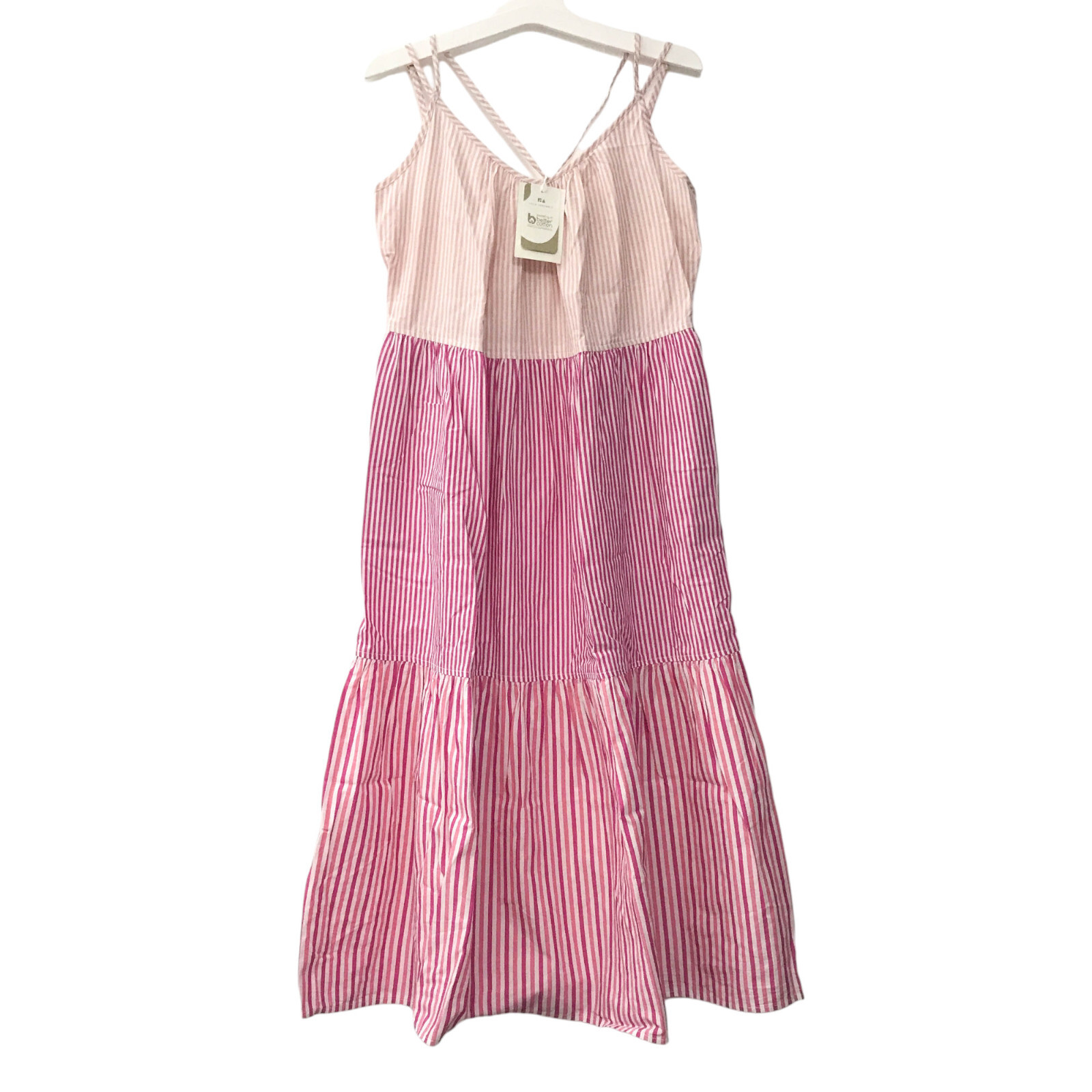Free Assembly Womens Size XS Sleeveless Tier Midi Dress Fuchsia Fedora Stripe