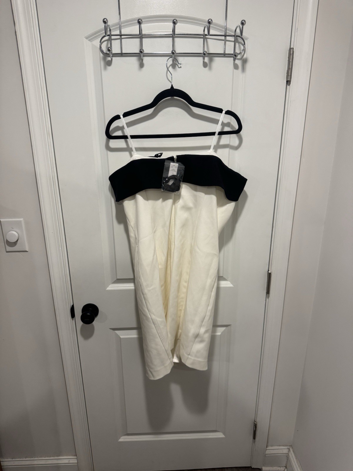 Self Portrait White Mini Dress With Black Bow, Size 16, NWT