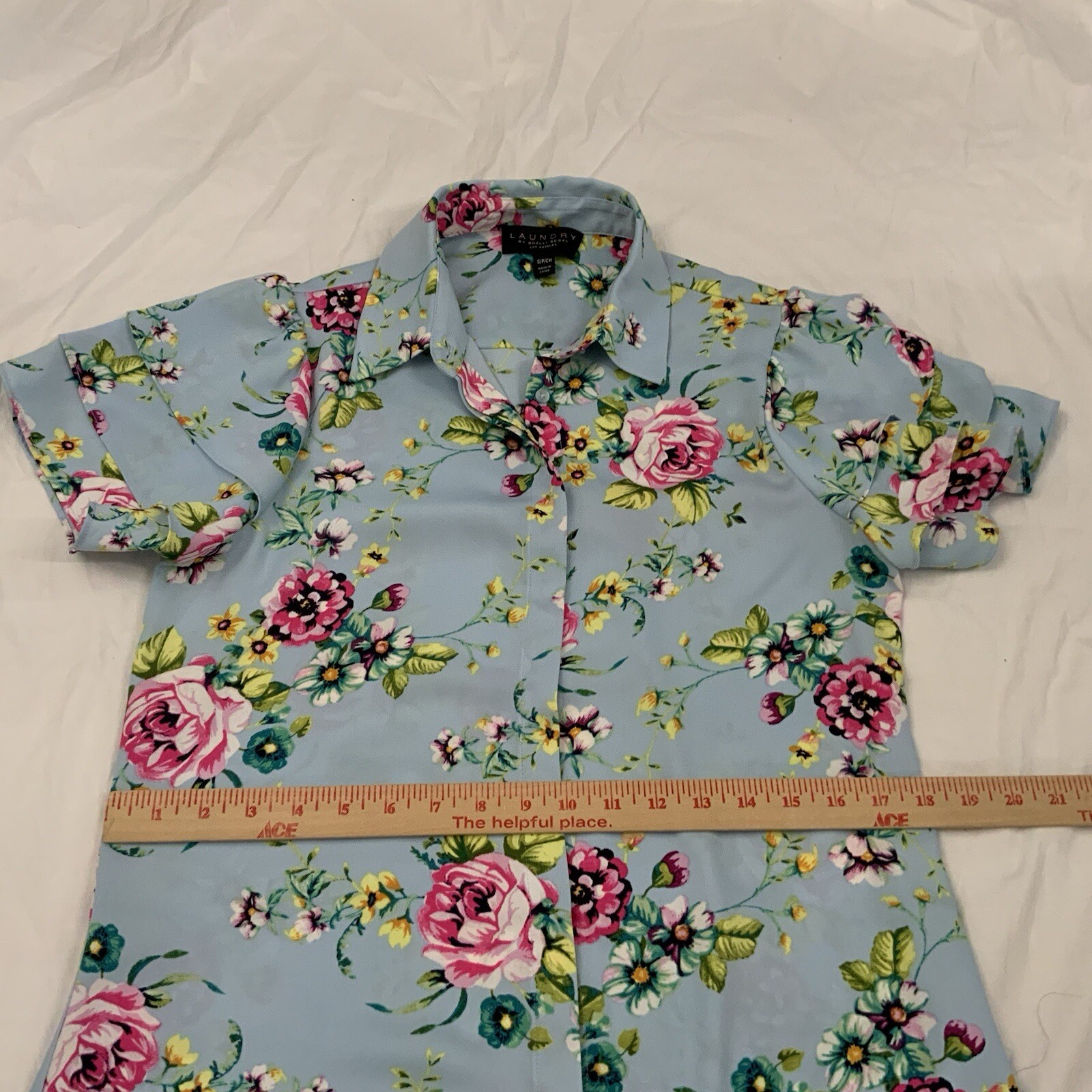 Laundry by Shelli Segal Size Small Floral Hidden Button Front Shirt Dress Blue