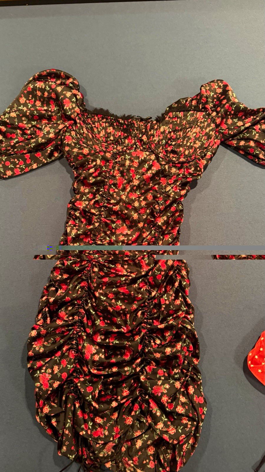 For Love & Lemons Sweetheart Ruched Puff Sleeve Floral Mini Dress, Black Pink S
