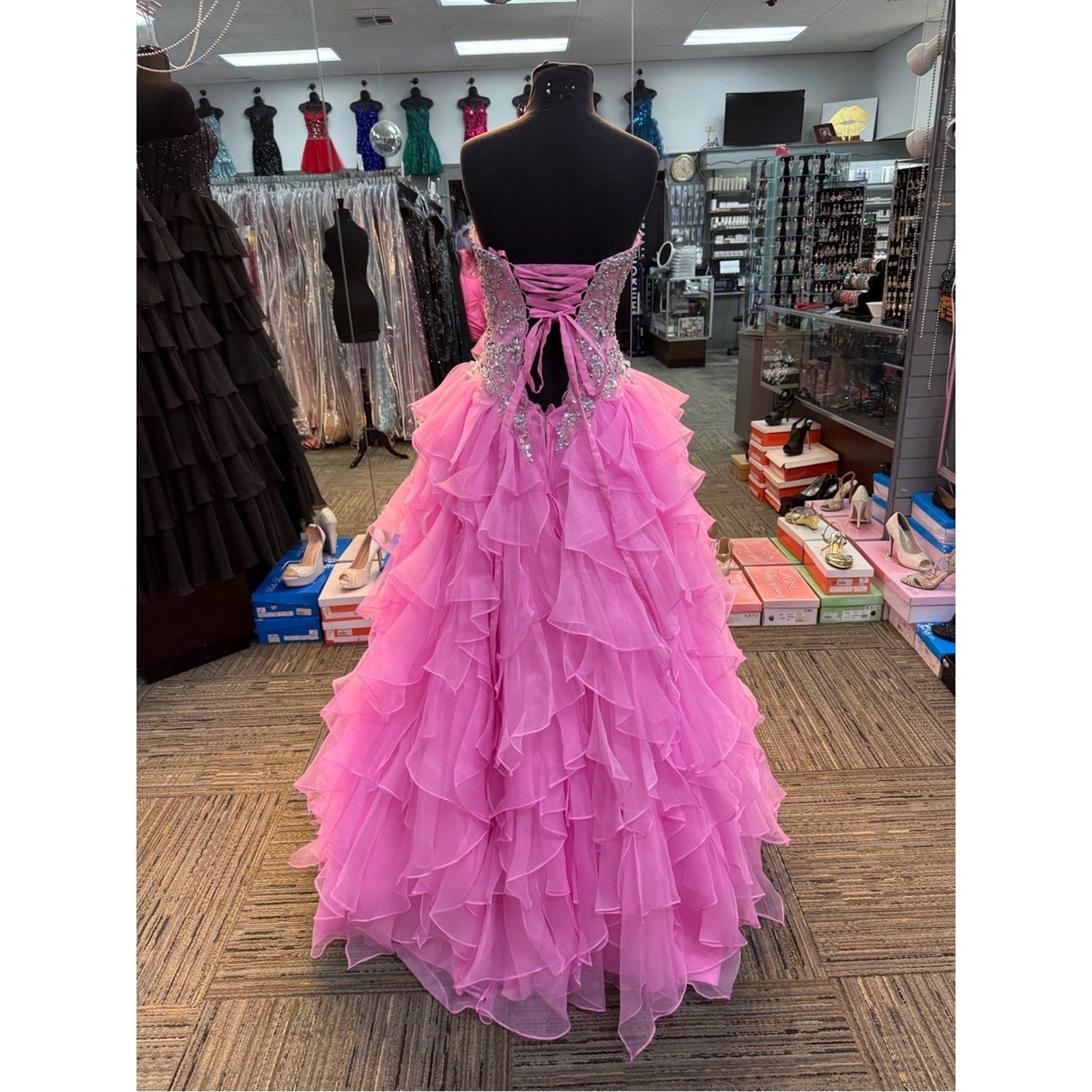 Authentic MORILEE 10 95095 PINK RUFFLED PROM DRESS FORMAL PAGEANT GOWN BALLGOWN