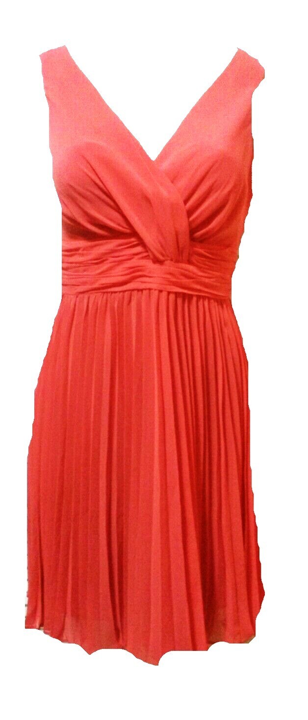EVAN PICONE Womens $129 MSRP ORANGE Chiffon Pleated DRESS SZ 8 Lined NWT US SHIP