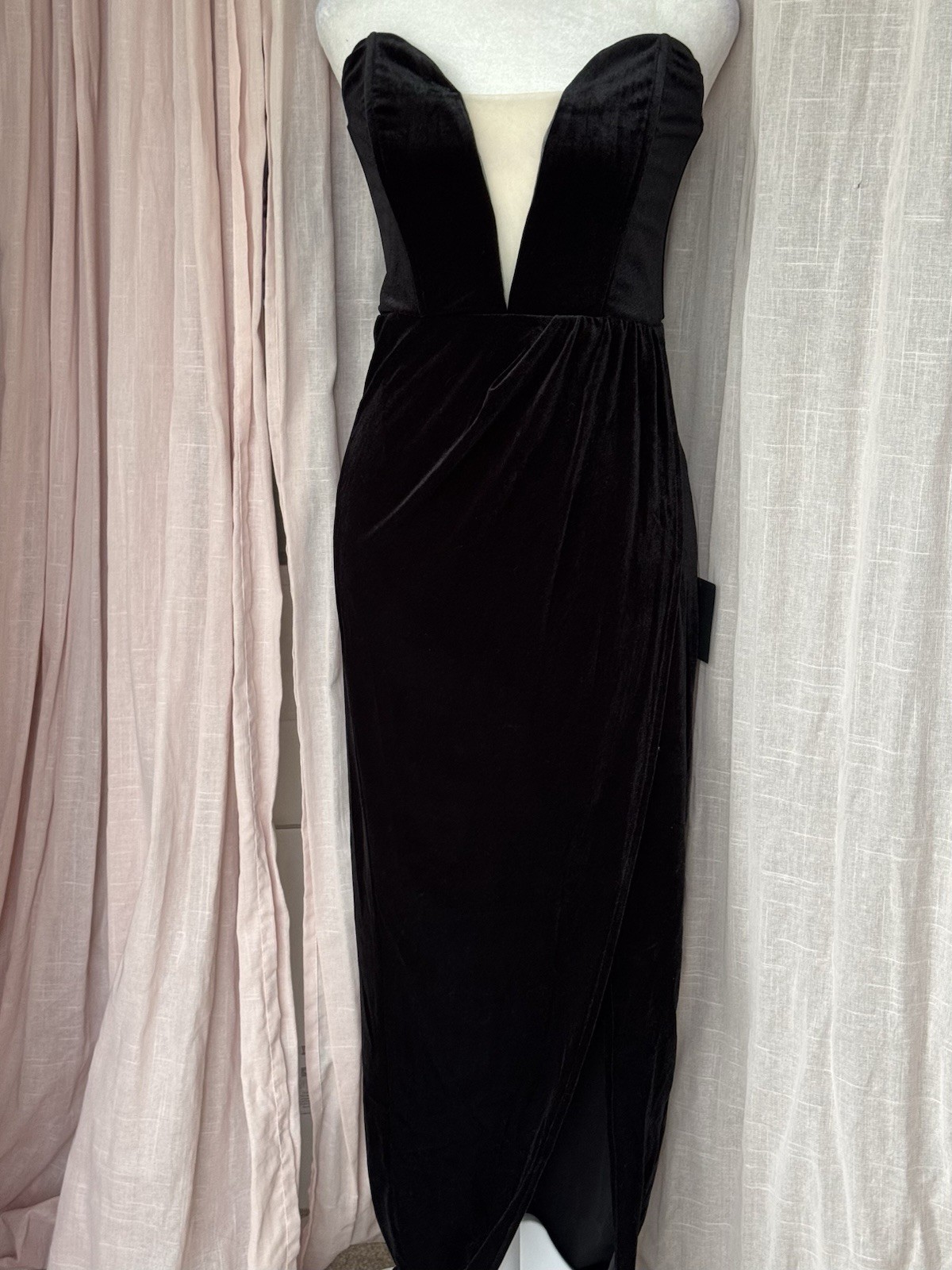 Lulus My Dream Come True Black Velvet Strapless Maxi Evening Dress, Size S