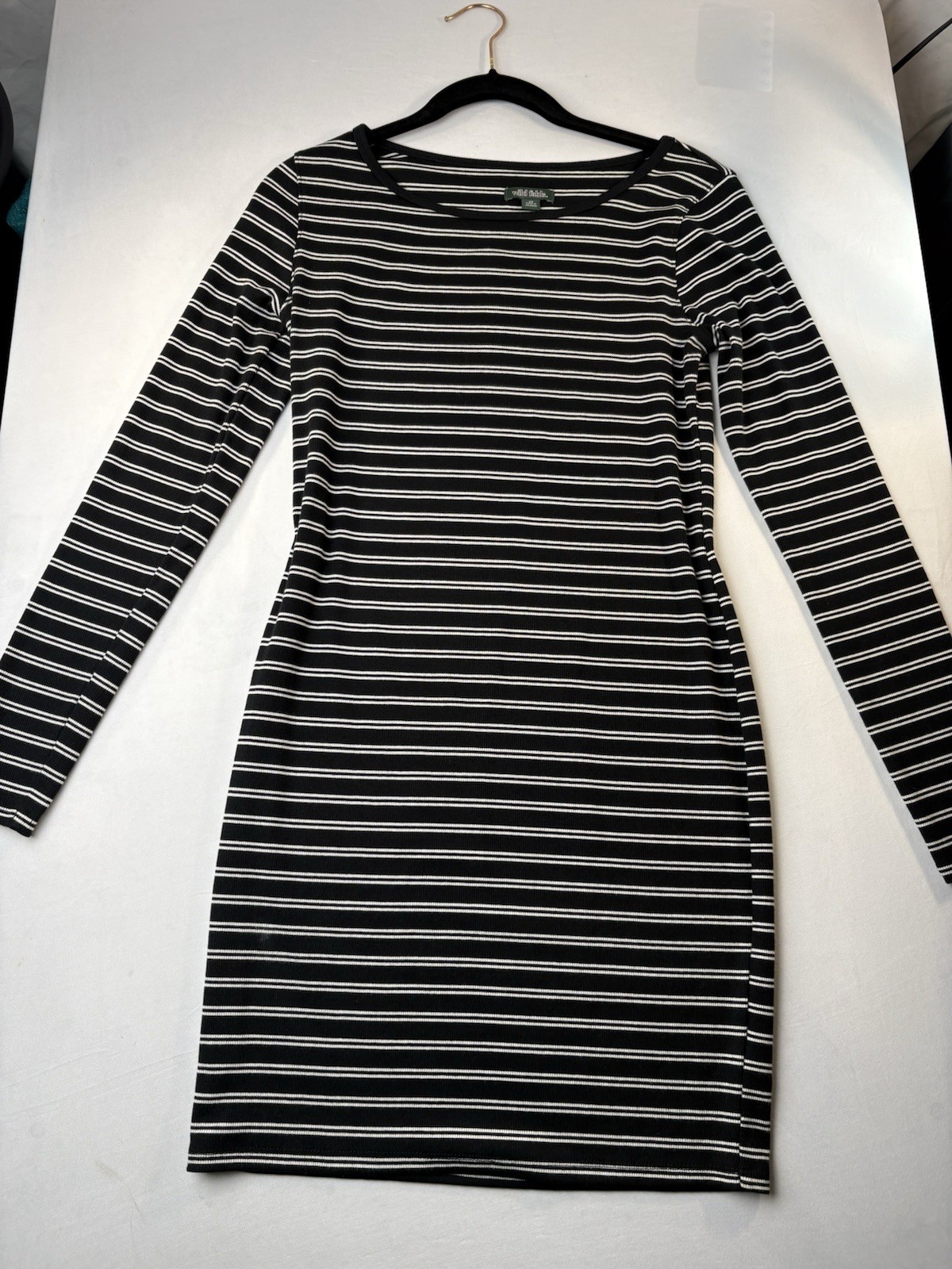 Wild Fable Black White Striped Knit Long Sleeve Bodycon T-Shirt Dress XS