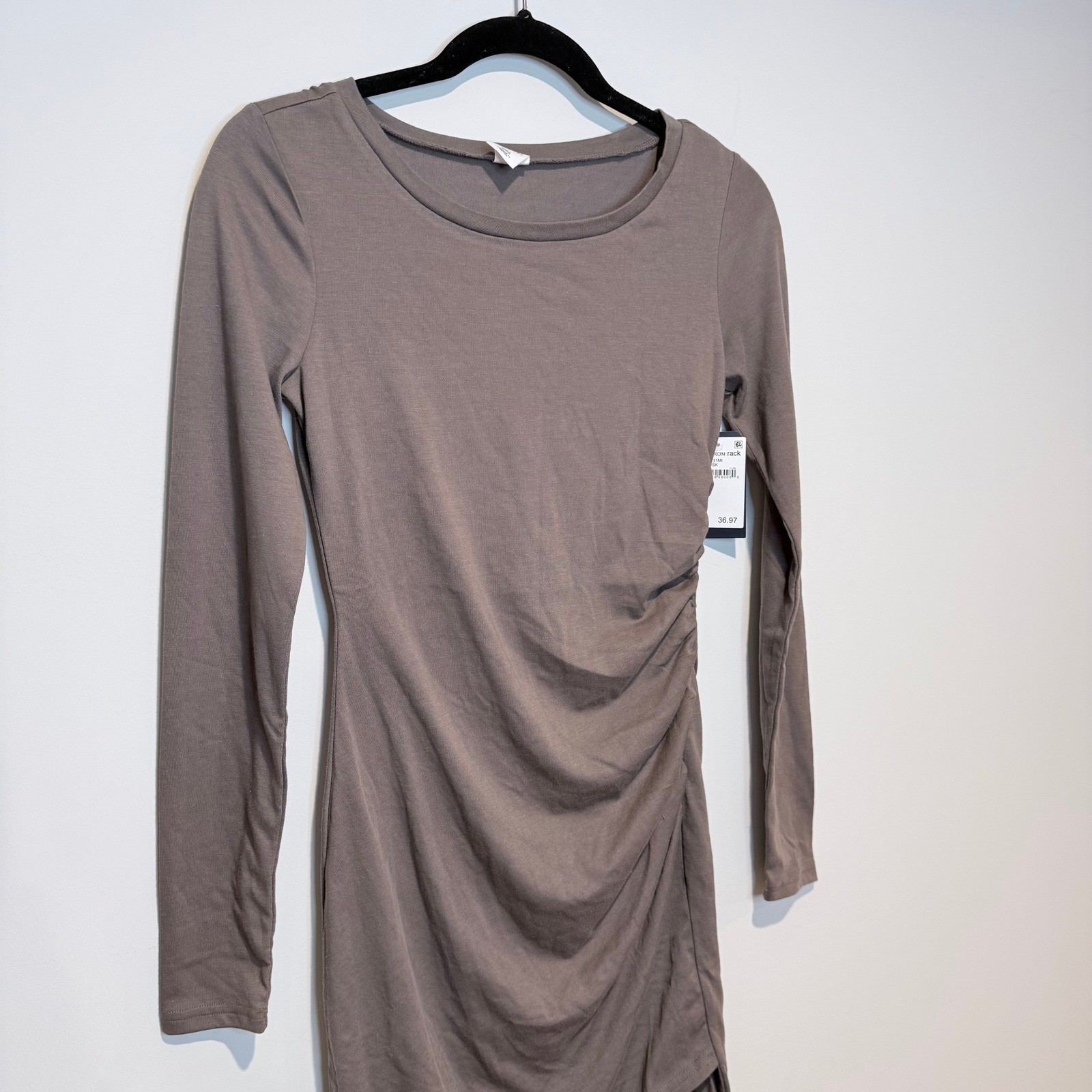 MELROSE & MARKET Brown Ruched Side Long Sleeve Mini Dress Size S NEW