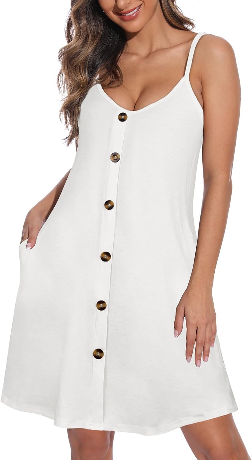 Summer Dresses for Women Spaghetti Strap Button down Casual Sundress Beach Cover