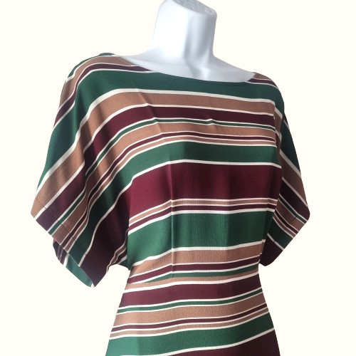 Vintage Style Striped Sheath Dress Green, Burgandy, UK Large (Fits 12 to 14)