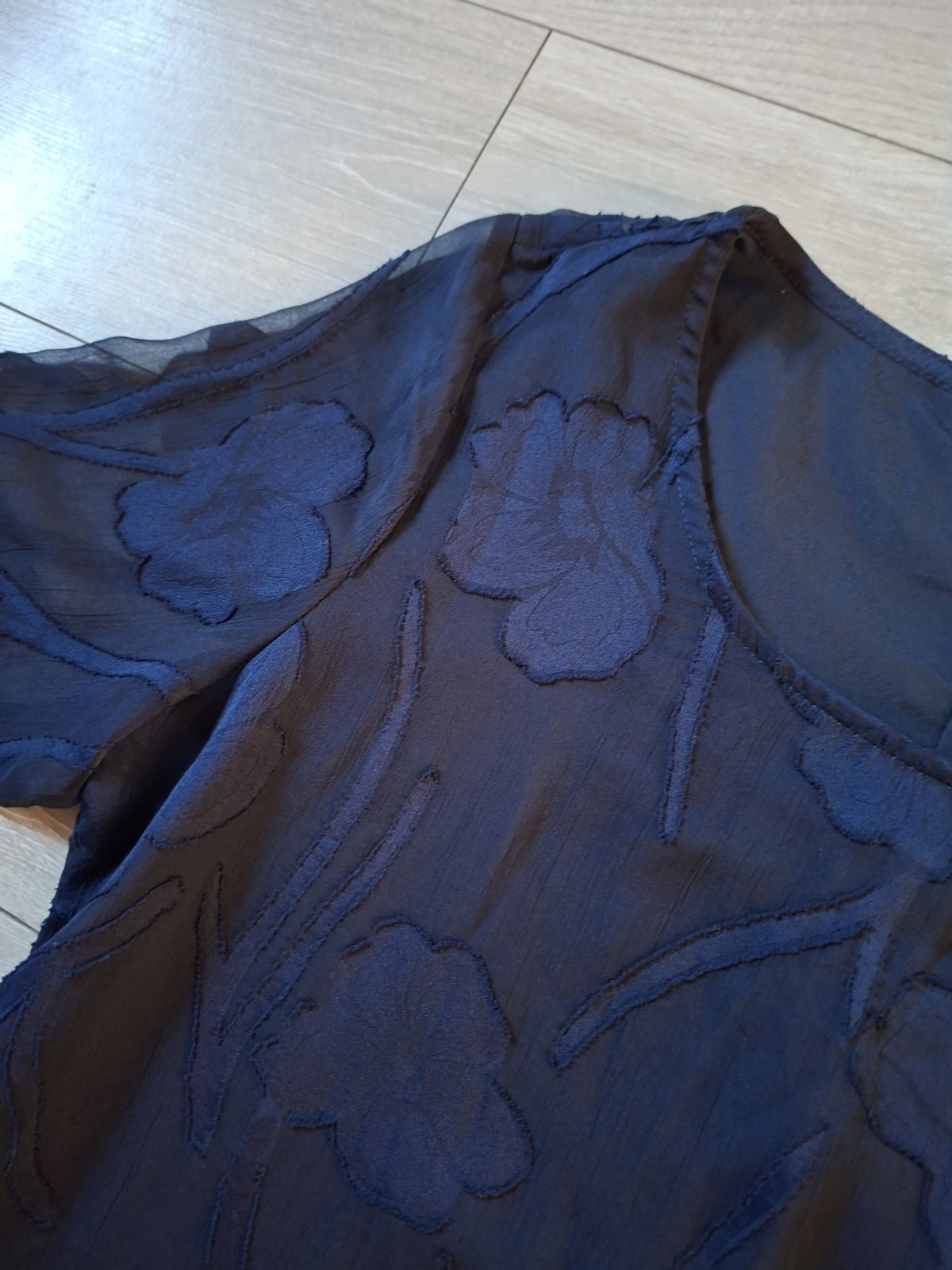 MSGLAMOR Dark Blue Sheer Applique Flared Dress BNWT Party Evening Party UK10/12