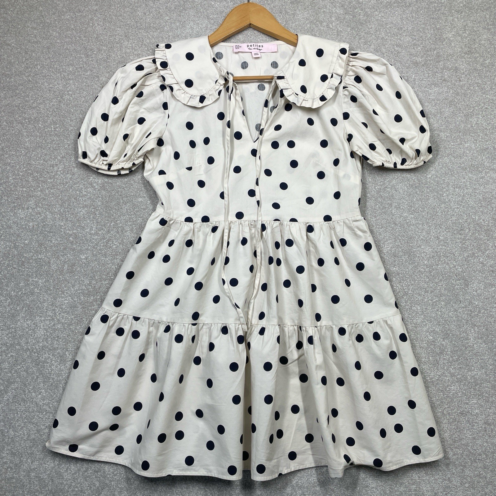 Miss Selfridge Petites Short Sleeve Polka Dot Mini Dress Ivory Women’s Size Uk6
