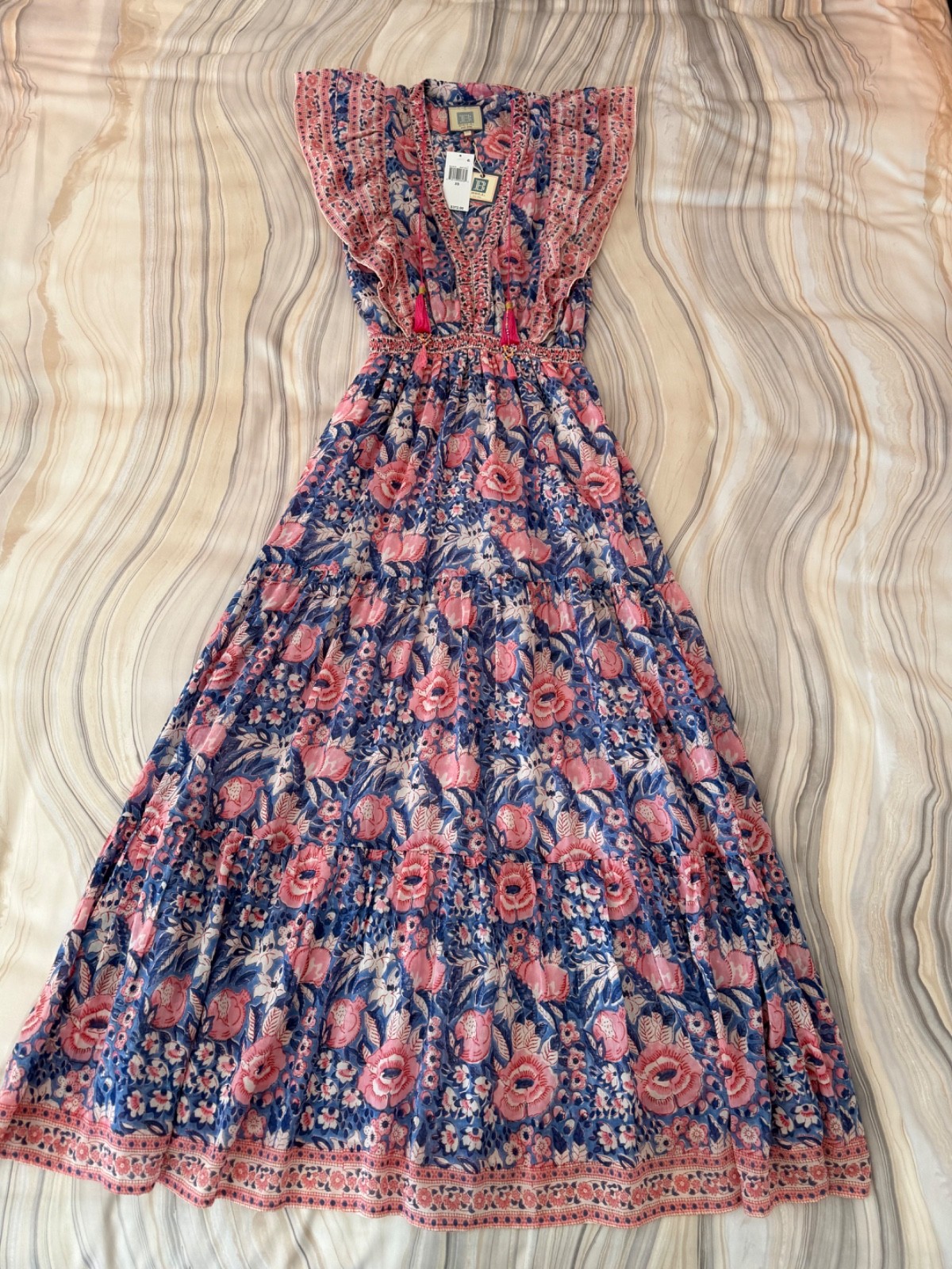 NEW! BELL by Alicia Bell Phoebe Maxi Dress Pink Blue V Neck Size XS $372