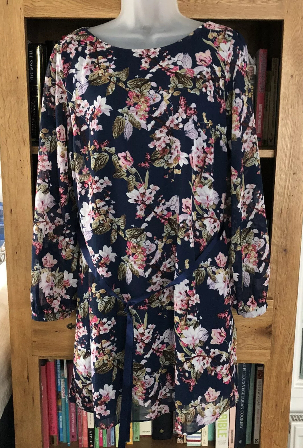 Atmosphere Navy Chiffon Shift Dress – Floral – Size 12 – Used – Good Condition