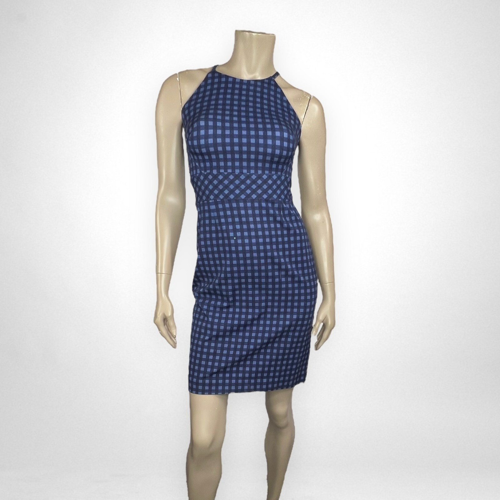 BANANA REPUBLIC 0 Petite Bi Stretch Blue Gingham Sheath Dress 0 Casual