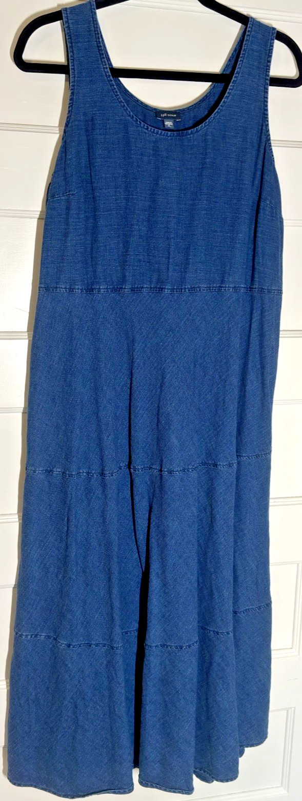 J. Jill Denim Blue Linen Cotton Sleeveless Midi Shift Dress Tall Medium