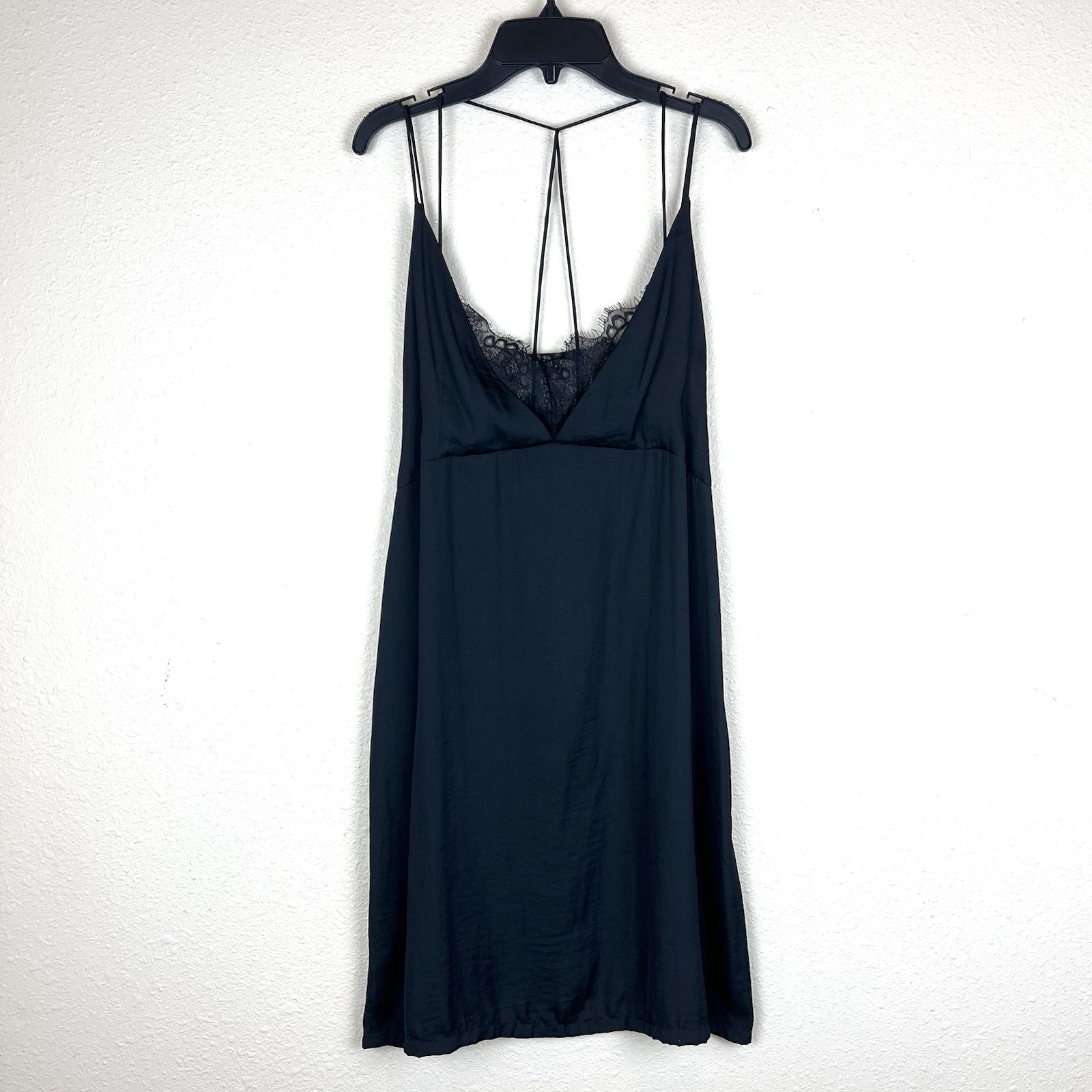 Maisie Slip Dress Black Satin & Lace Size MEDIUM Spaghetti Strap Minidress NWT