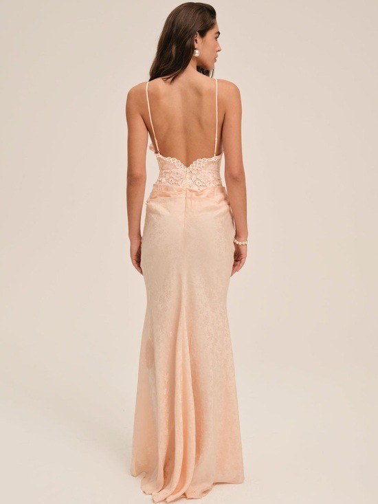 $589 NWT For Love And Lemons “Karissa” Maxi Gown in Peach Sz 2