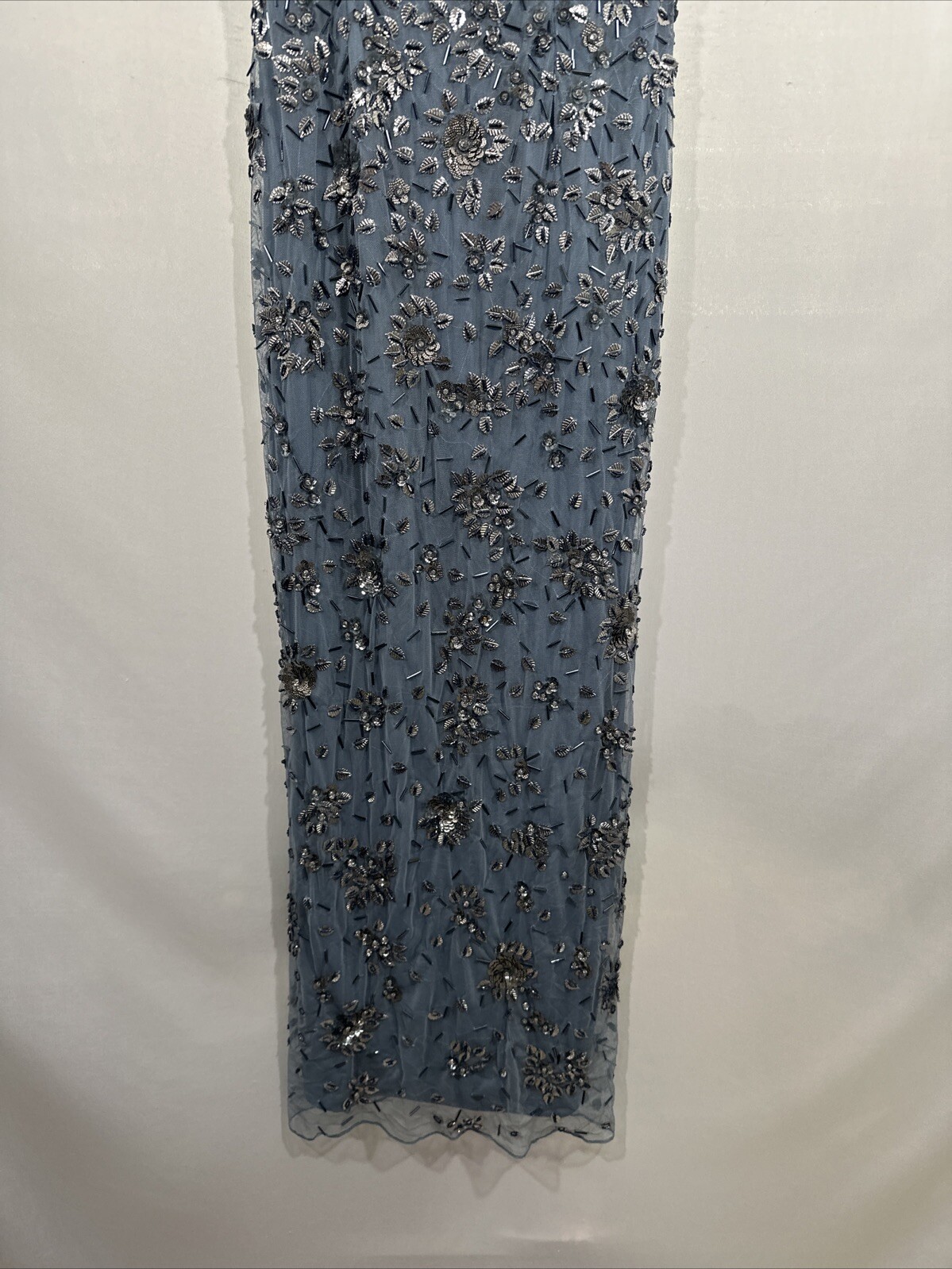 NWT Mac Duggal [ 4 ] 5477 Floral Embellished Scoop Neck Evening Gown Slate Q1001