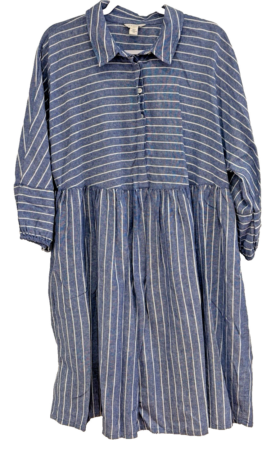 Caslon Shirt Dress Women’s Large 3/4 Sleeve Blue Stripe Pockets Linen Blend NEW