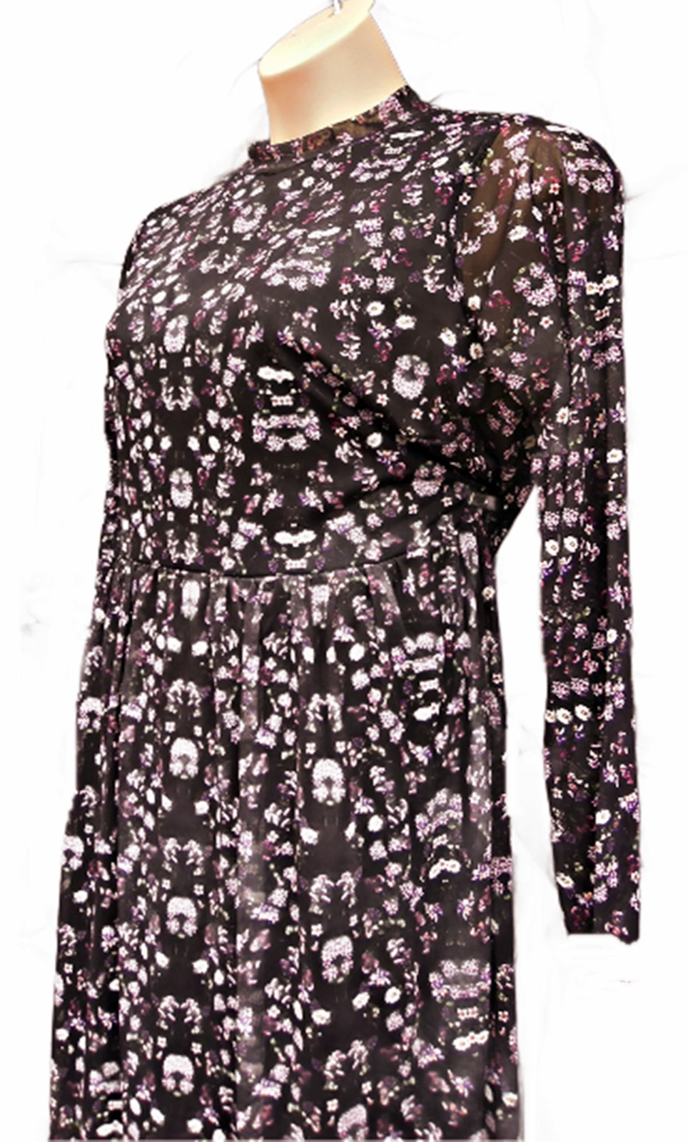 HIGH NECK BLACK FLORAL STRETCH MESH DRESS, SIMPLY BE, SIZE UK 20, LD488