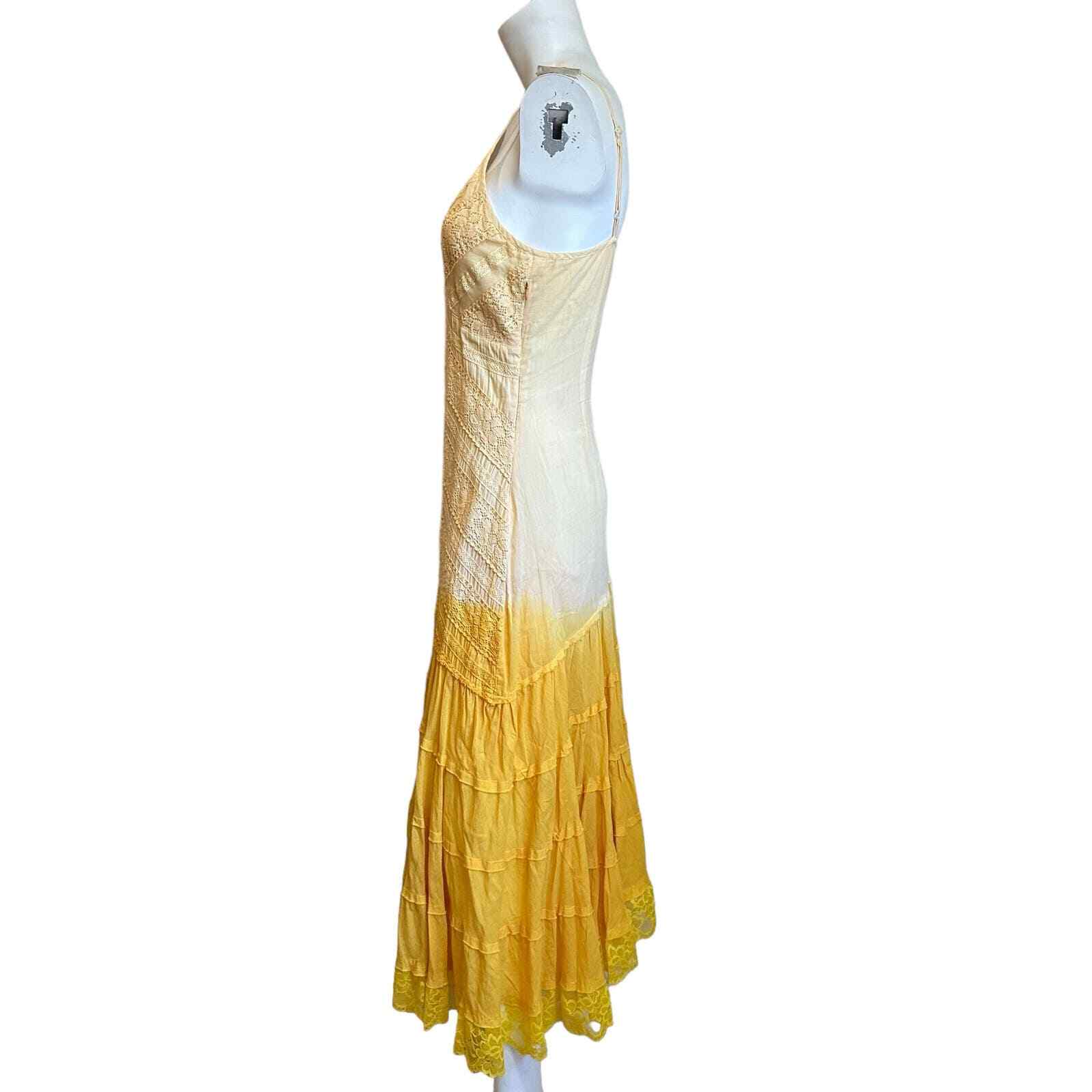 Alberto Makali Ombre Yellow Asymmetrical Crochet Look Midi SunDress Y2K sz 8