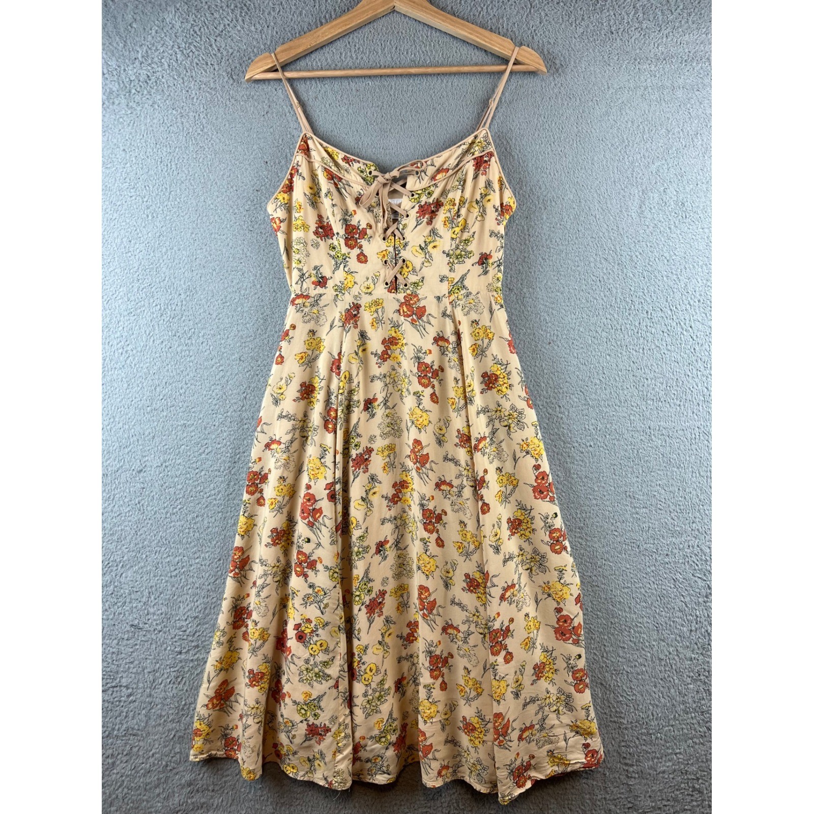 Cooperative Floral Lace Up Corset Midi Dress Spaghetti Strap Fit Flare 2