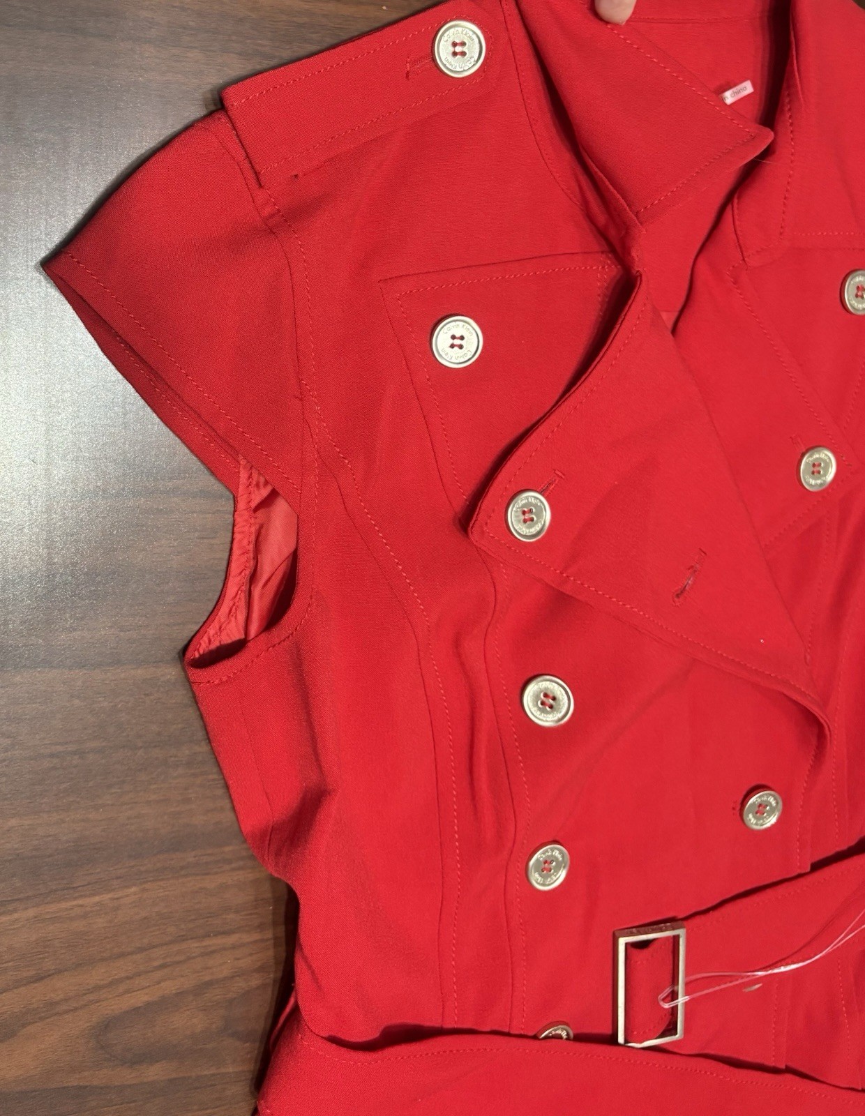 Calvin Klein Red Double Breasted Trench Dress with Belt Size S