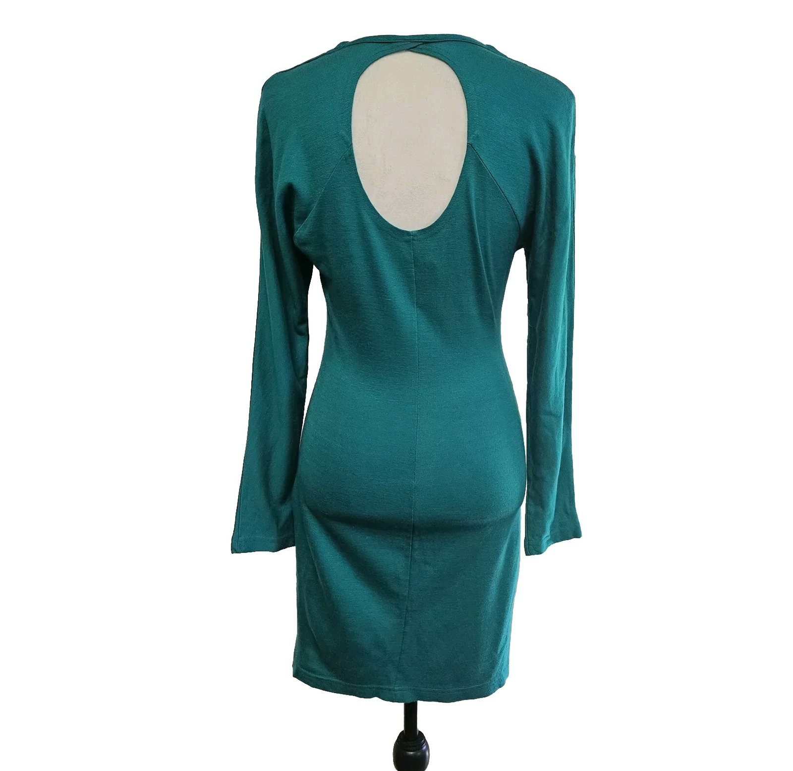 Vintage 90s Retro Marnie West Green Silver Studded Sleeves Bodycon Dress Size M