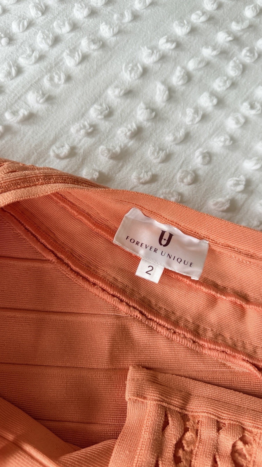 Forever Unique Peach One Shoulder Bodycon Mini Dress Crochet Ruffle Party 2